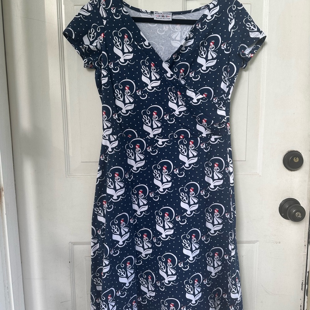 Sailor girl print dark blue A line wrap dress